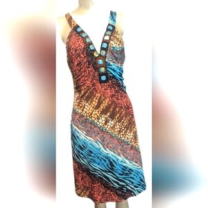 VENUS Colorful Animal Print With Iridescent Stones Vneck Front Medium